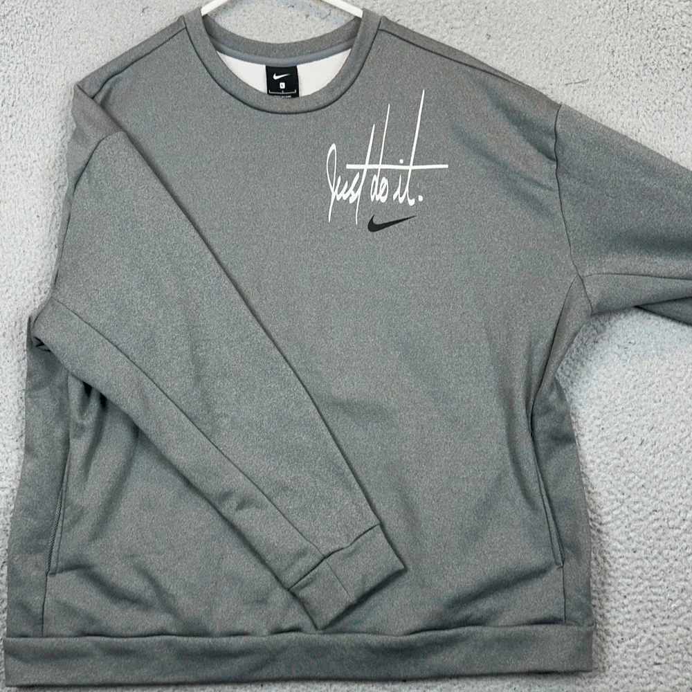Nike Just Do It Sweatshirt Womens Large Grey Crewneck Fleece Lined Sweatshirt